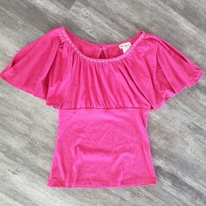 Pink Vibrant NM Diamond Detailed Flowy Short Sleeve